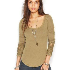 Free People waffle knit cut out long sleeved shirt